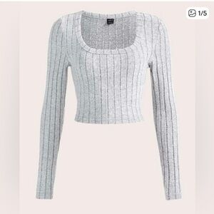 SHEIN Gray Ribbed Long Sleeve Crop Top L